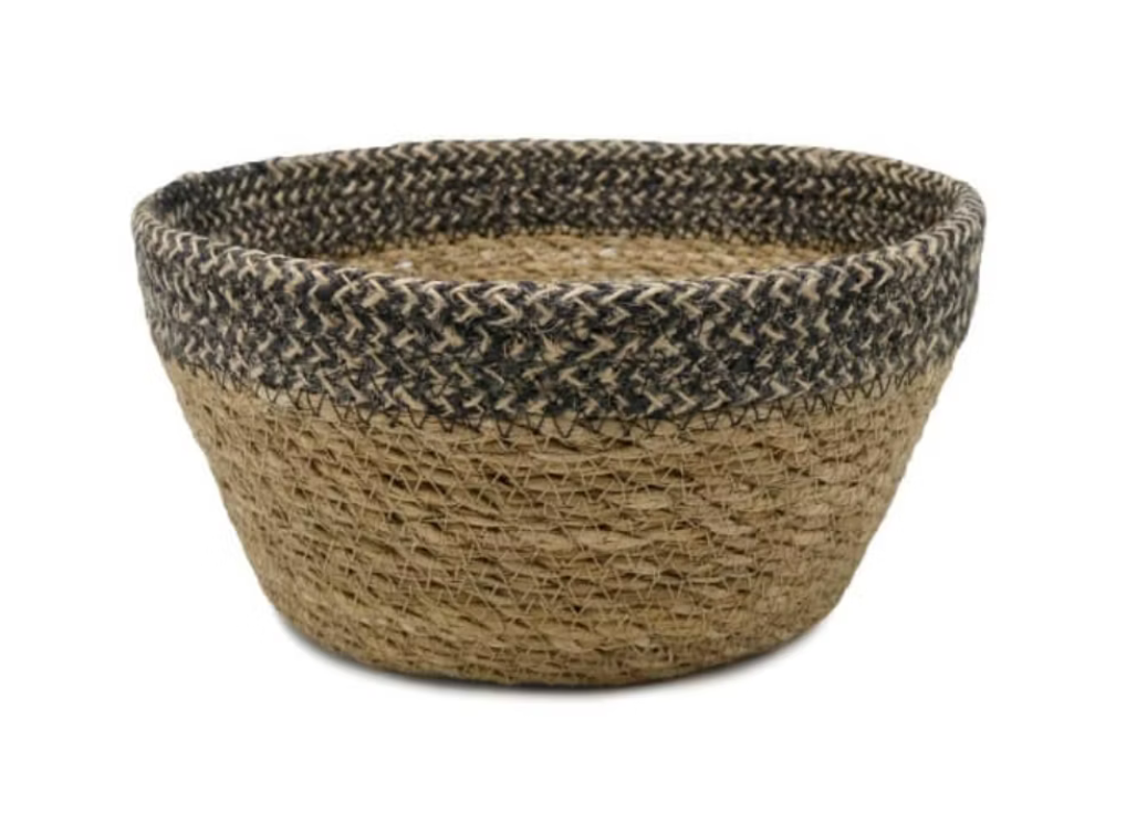 Beige and Black Wicker Bread Basket