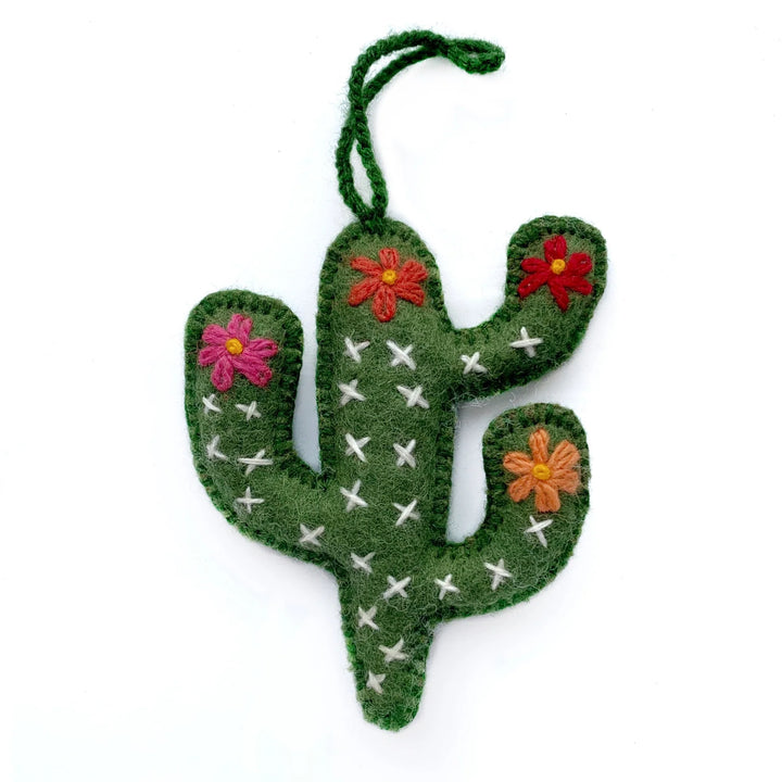 Cactus Ornament, Embroidered Wool