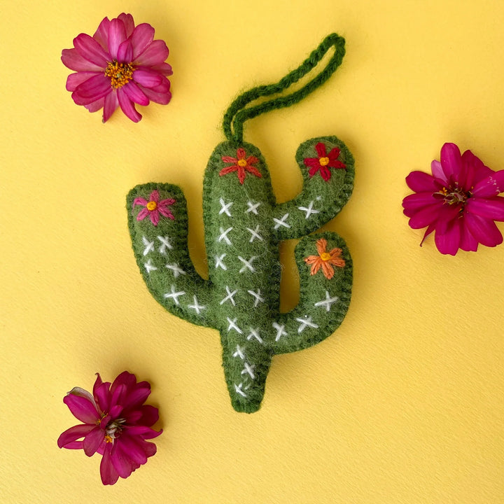 Cactus Ornament, Embroidered Wool