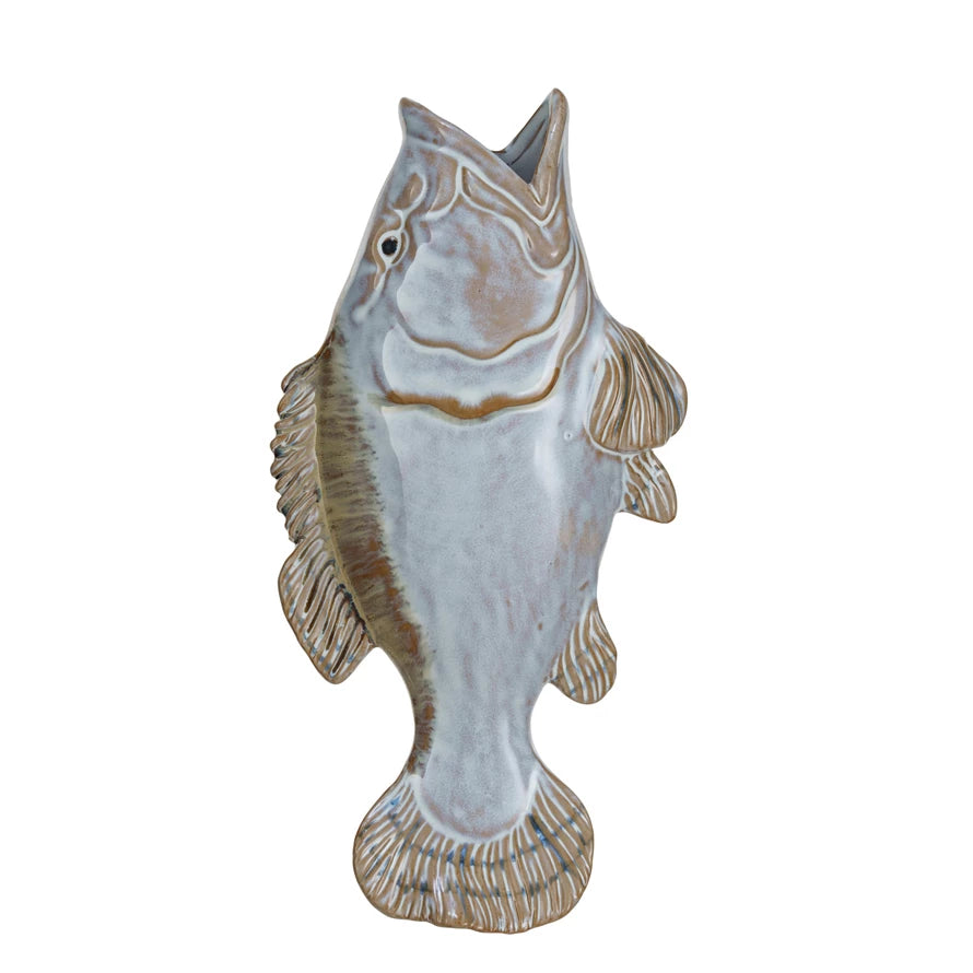 Vintage Stoneware Fish Shaped Wall Vase